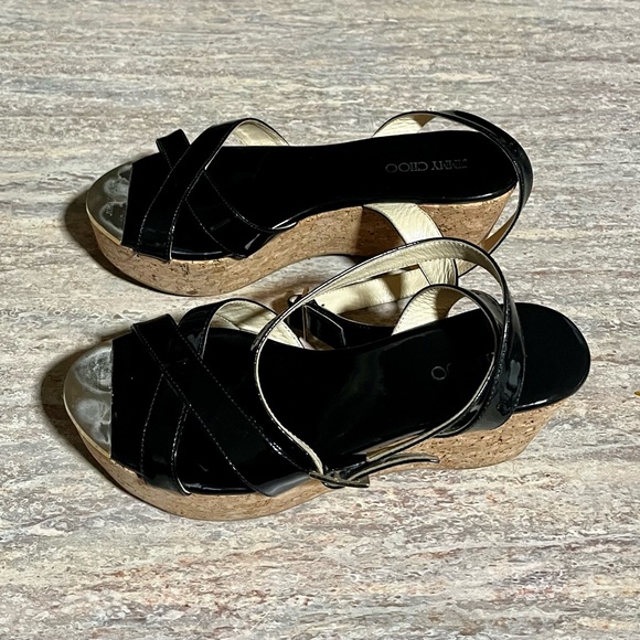 Jimmy Choo open toe strapped glossy wedge sandals - Picture 3 of 16